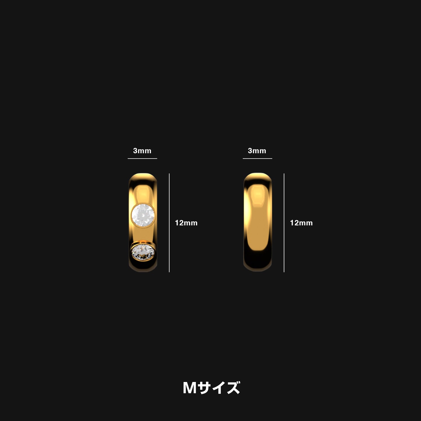 ダイヤモンド ゴールド フープ イヤリング Mサイズ